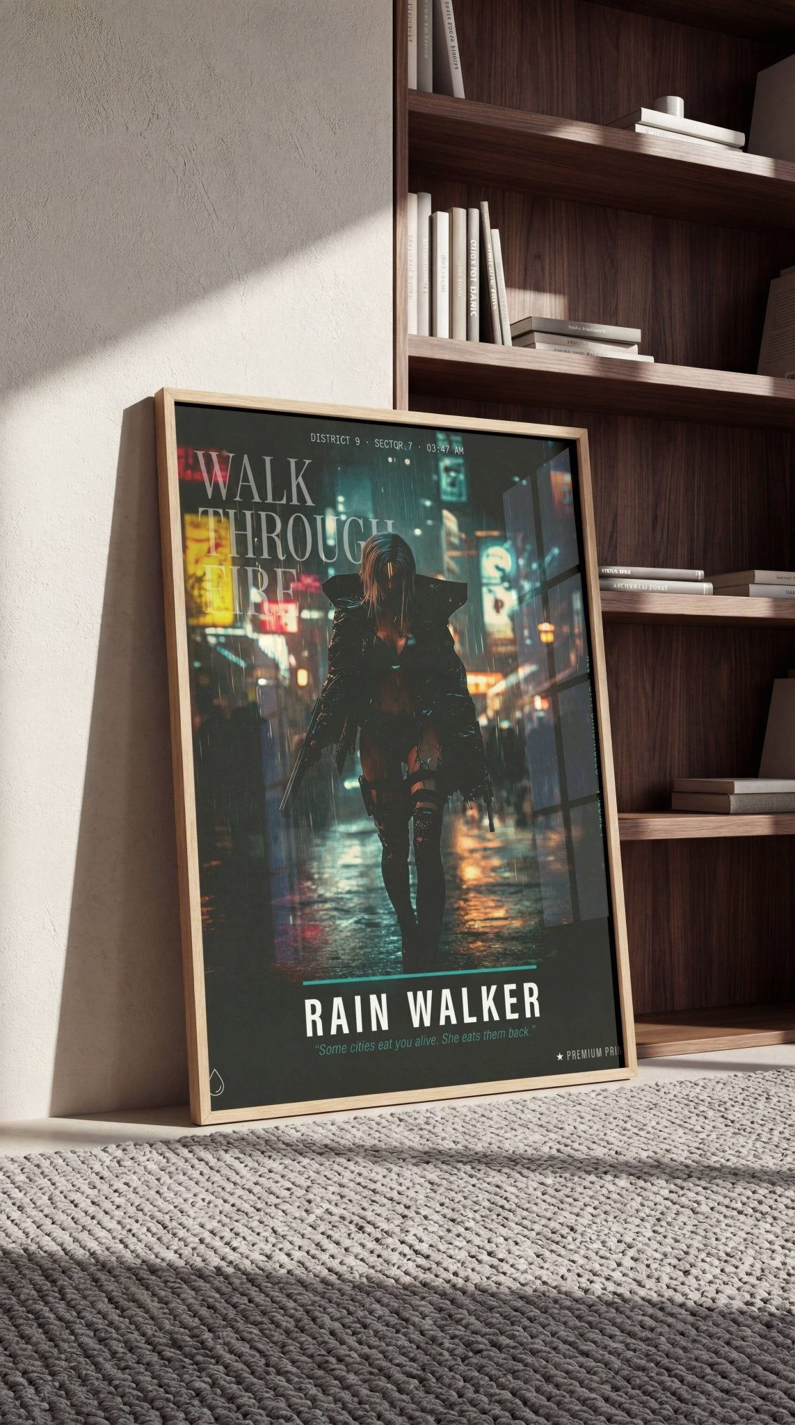 ☣️🧬 Série limitée Art Cyberpunk - Poster Cybergirl Rain Walker - Aura Studio Déco
