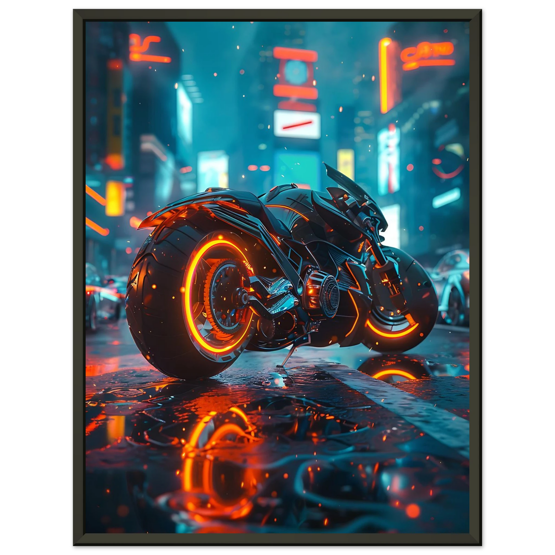 🏍️🏁🔧 Moto Cyberpunk Série futuriste #️⃣4  - (Affiche encadrée métal) - Aura Studio Déco