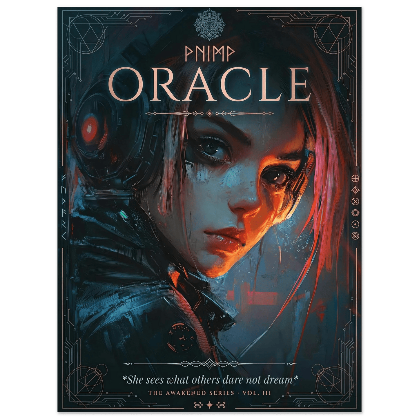 ☣️🧬 Série limitée Art Cyberpunk - Poster Cybergirl Oracle - Aura Studio Déco