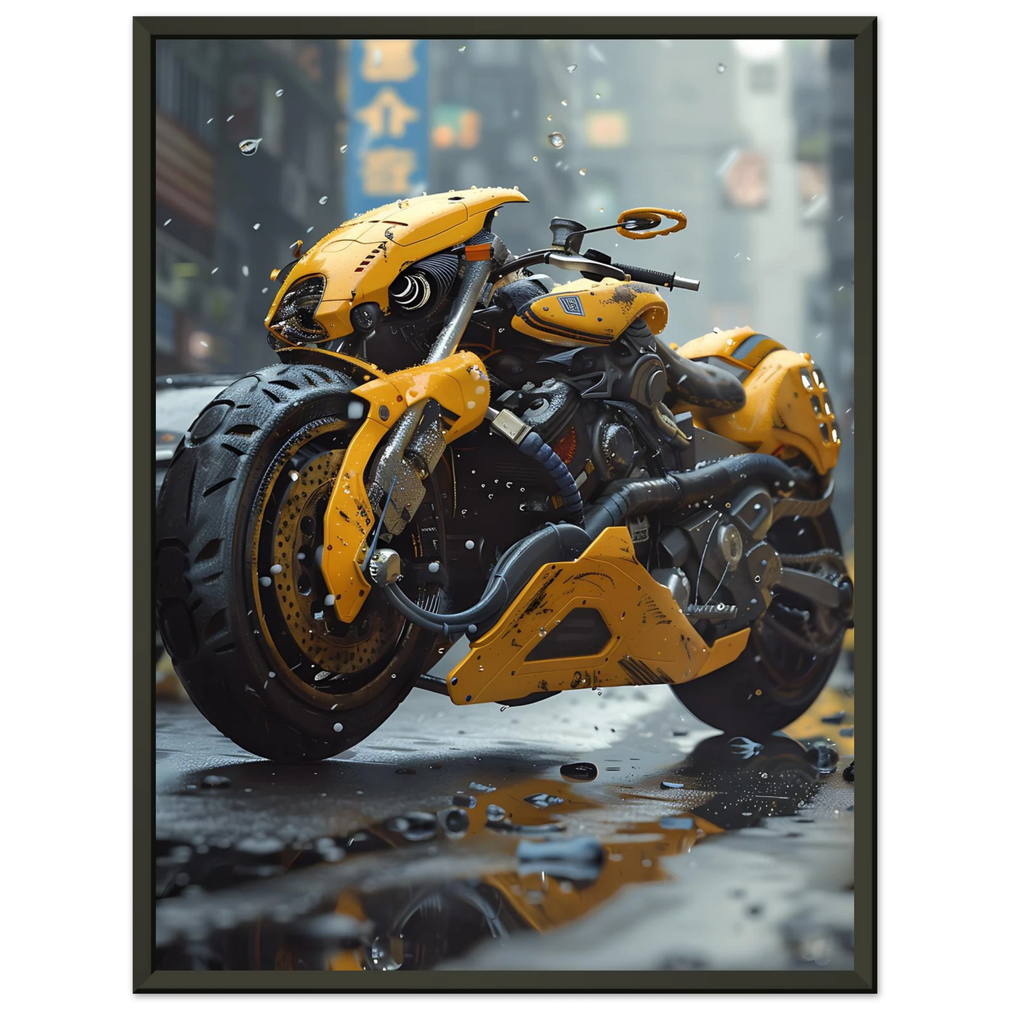 🏍️🏁🔧 Moto Cyberpunk Série futuriste #️⃣12  - (Affiche encadrée métal) - Aura Studio Déco