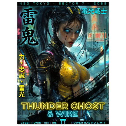 ☣️🧬 Série limitée Art Cyberpunk - Poster Cybergirl Thunder Ghost - Aura Studio Déco