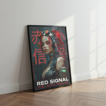 ☣️ Série limitée Art Cyberpunk - Poster Cybergirl Red Signal - Aura Studio Déco