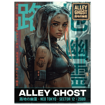 ☣️🧬 Série limitée Art Cyberpunk - Poster Cybergirl Alley Ghost - Aura Studio Déco
