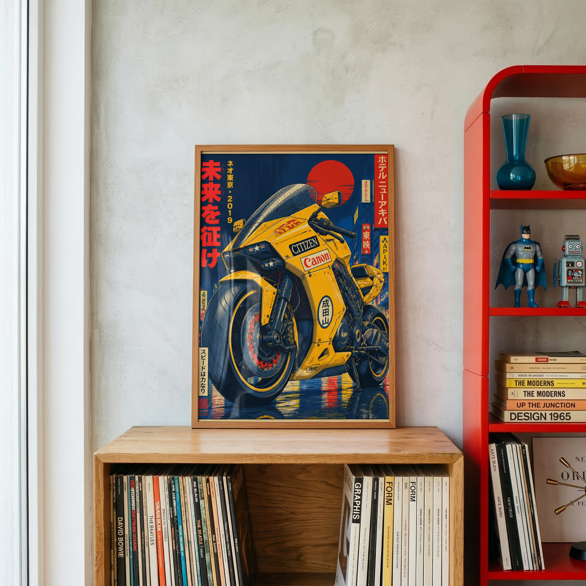 Affiche Moto Cyberpunk | Futuristic Yellow Bike & Neo Tokyo