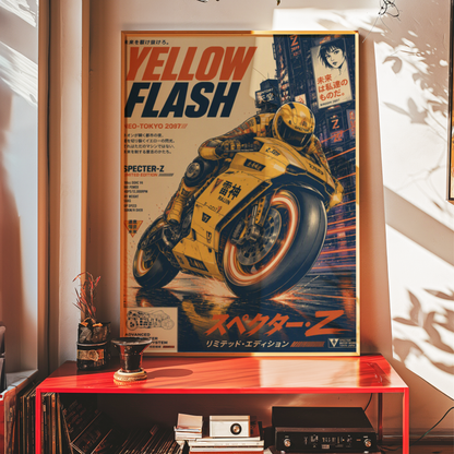 Affiche Moto Cyberpunk | Yellow Flash & Speed Bike