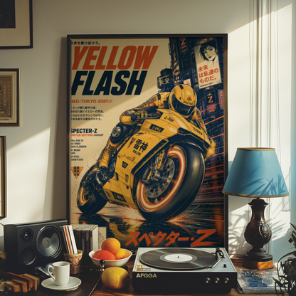 Affiche Moto Cyberpunk | Yellow Flash & Speed Bike