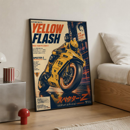 Affiche Moto Cyberpunk | Yellow Flash & Speed Bike