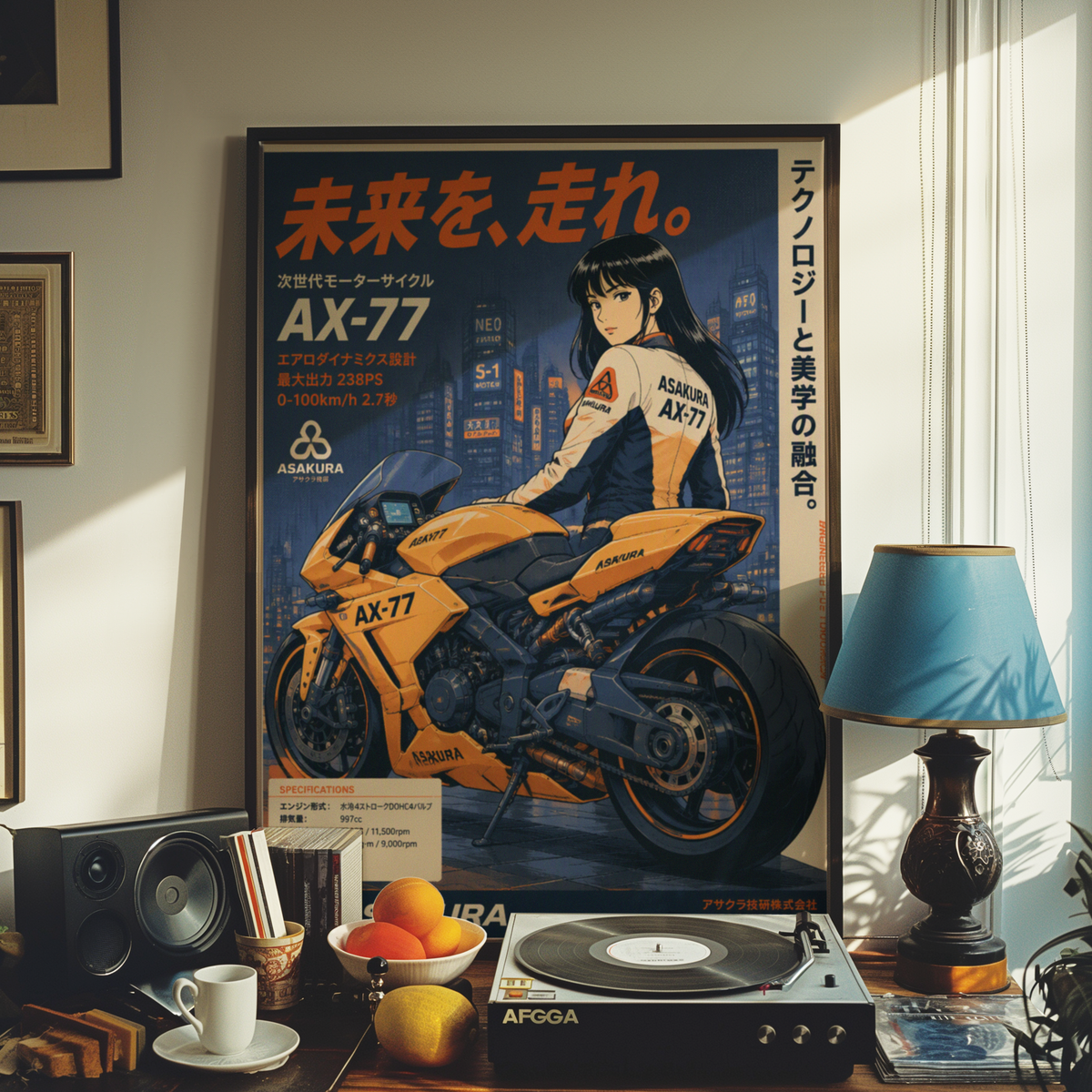 Affiche Moto Cyberpunk | AX-77 Futuriste & Neo Tokyo