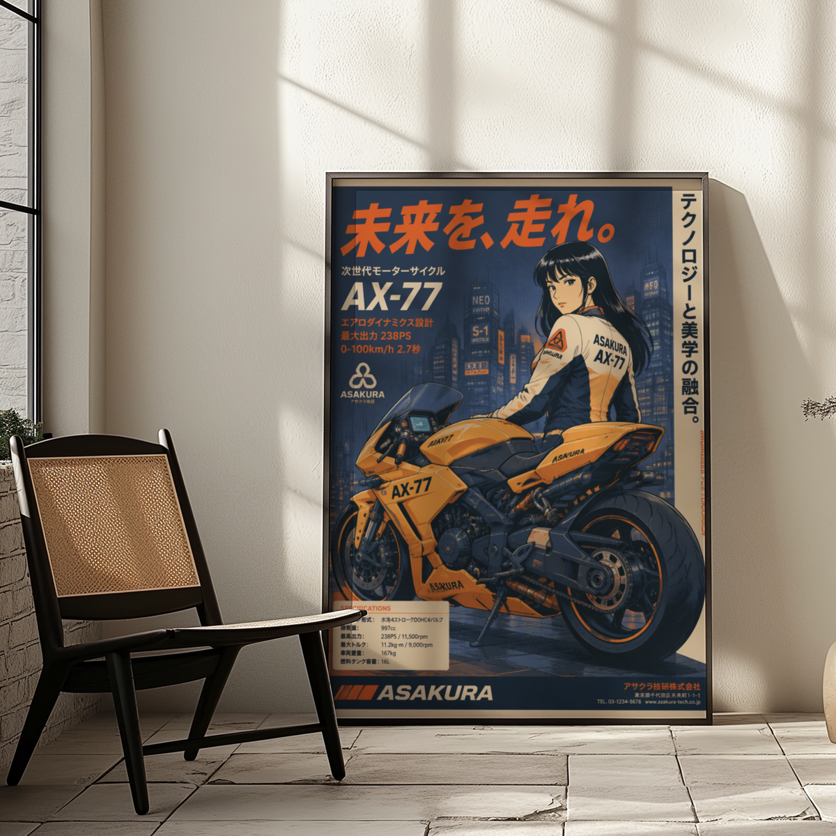 Affiche Moto Cyberpunk | AX-77 Futuriste & Neo Tokyo