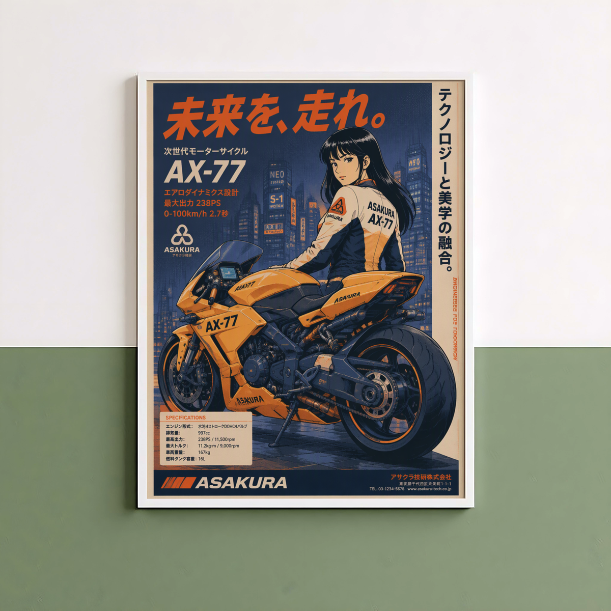Affiche Moto Cyberpunk | AX-77 Futuriste & Neo Tokyo