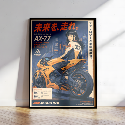 Affiche Moto Cyberpunk | AX-77 Futuriste & Neo Tokyo