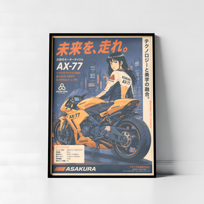 Affiche Moto Cyberpunk | AX-77 Futuriste & Neo Tokyo