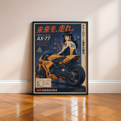 Affiche Moto Cyberpunk | AX-77 Futuriste & Neo Tokyo