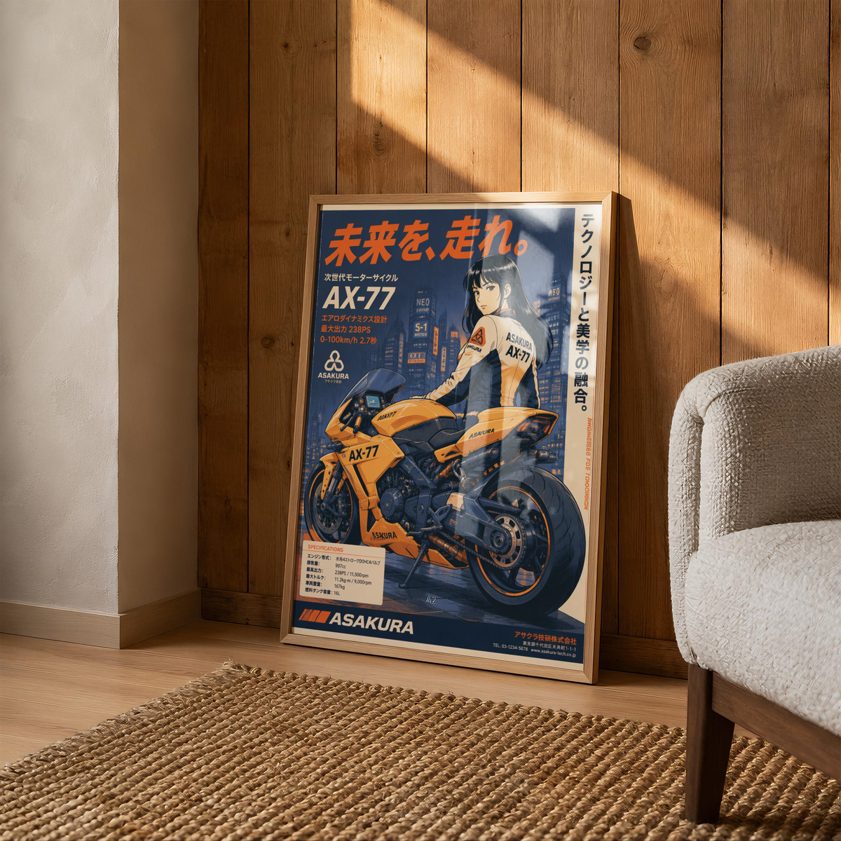 Affiche Moto Cyberpunk | AX-77 Futuriste & Neo Tokyo