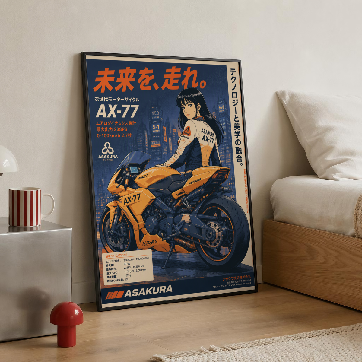 Affiche Moto Cyberpunk | AX-77 Futuriste & Neo Tokyo