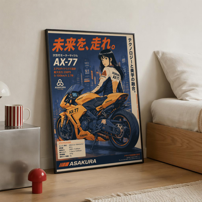Affiche Moto Cyberpunk | AX-77 Futuriste & Neo Tokyo