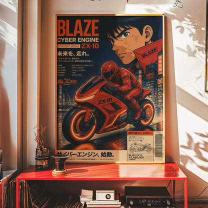Affiche Moto Cyberpunk | Rider Rouge & Neon City