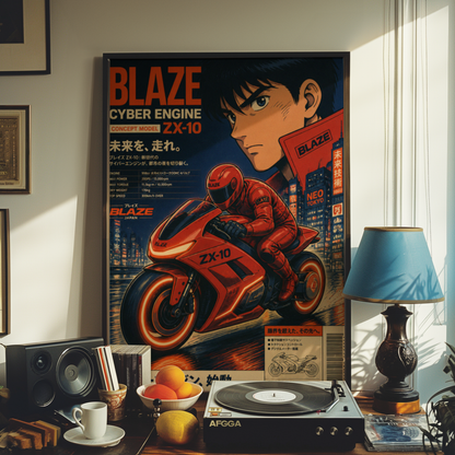 Affiche Moto Cyberpunk | Rider Rouge & Neon City