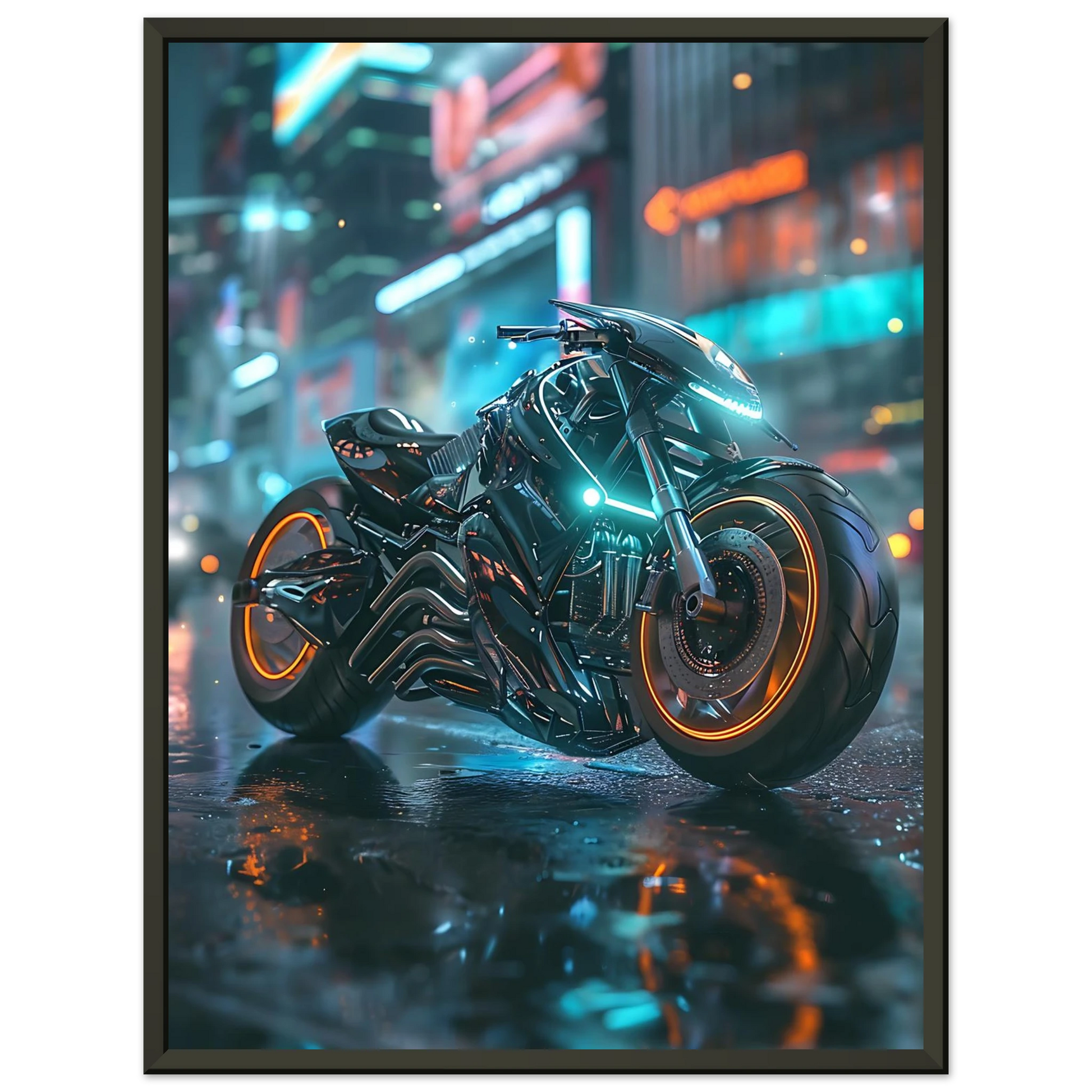 🏍️🏁🔧 Moto Cyberpunk Série futuriste #️⃣16  - (Affiche encadrée métal) - Aura Studio Déco