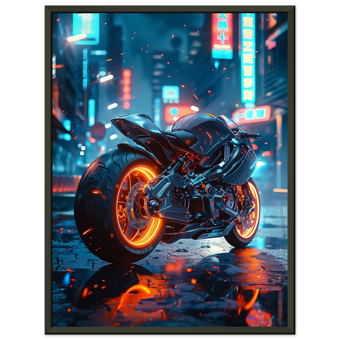 🏍️🏁🔧 Moto Cyberpunk Série futuriste #️⃣17  - (Affiche encadrée métal) - Aura Studio Déco