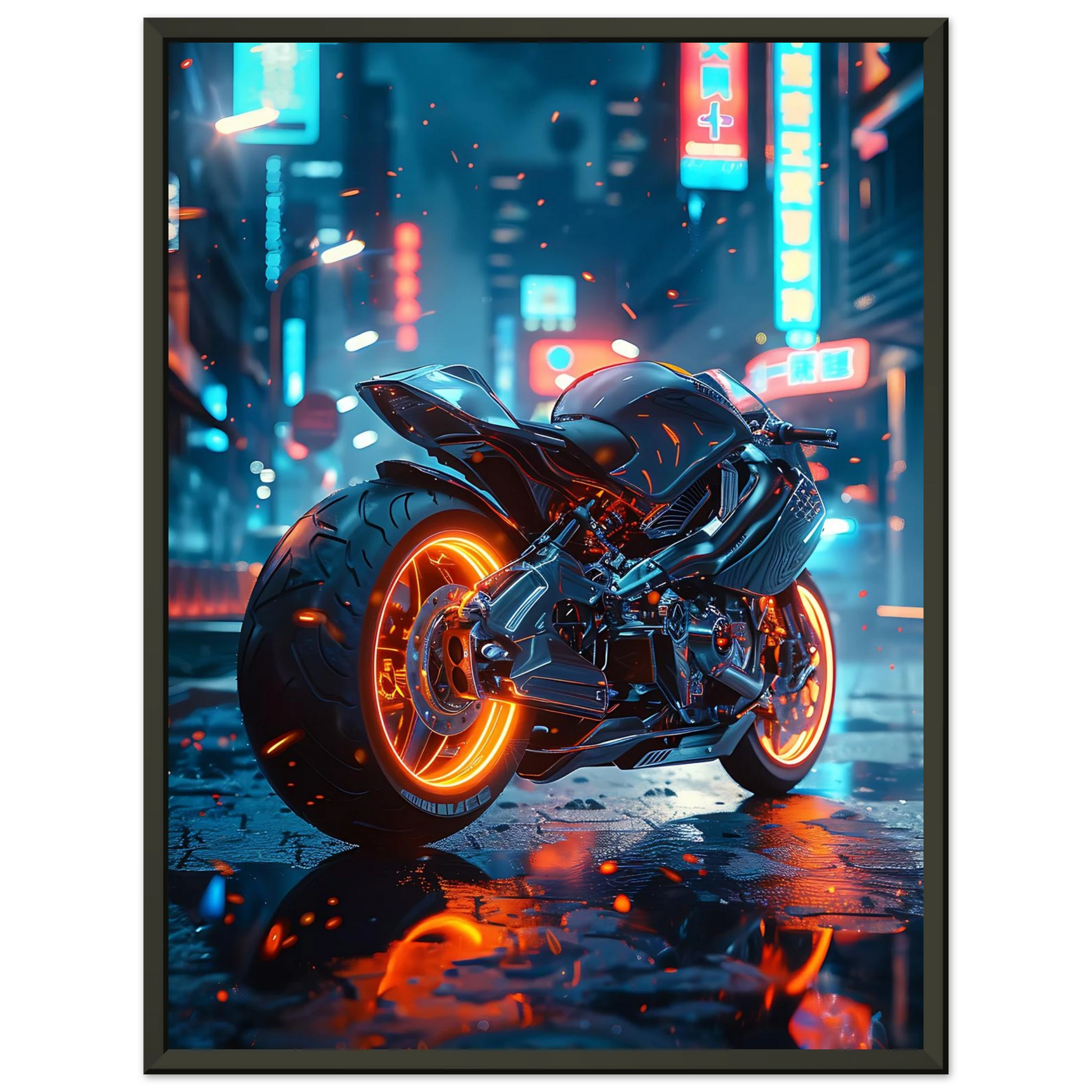 🏍️🏁🔧 Moto Cyberpunk Série futuriste #️⃣17  - (Affiche encadrée métal) - Aura Studio Déco