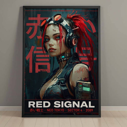 ☣️ Série limitée Art Cyberpunk - Poster Cybergirl Red Signal - Aura Studio Déco