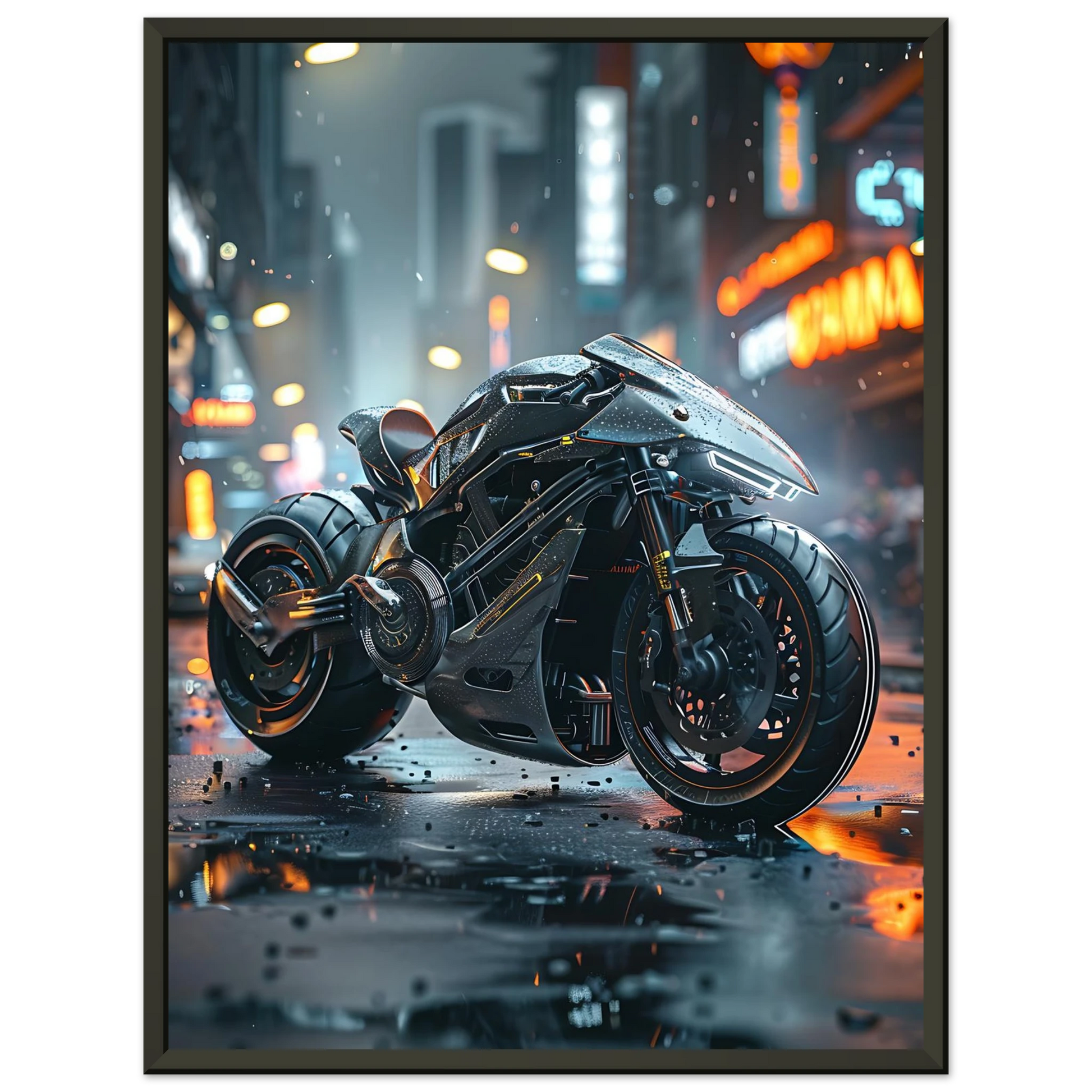 🏍️🏁🔧 Moto Cyberpunk Série futuriste #️⃣13  - (Affiche encadrée métal) - Aura Studio Déco
