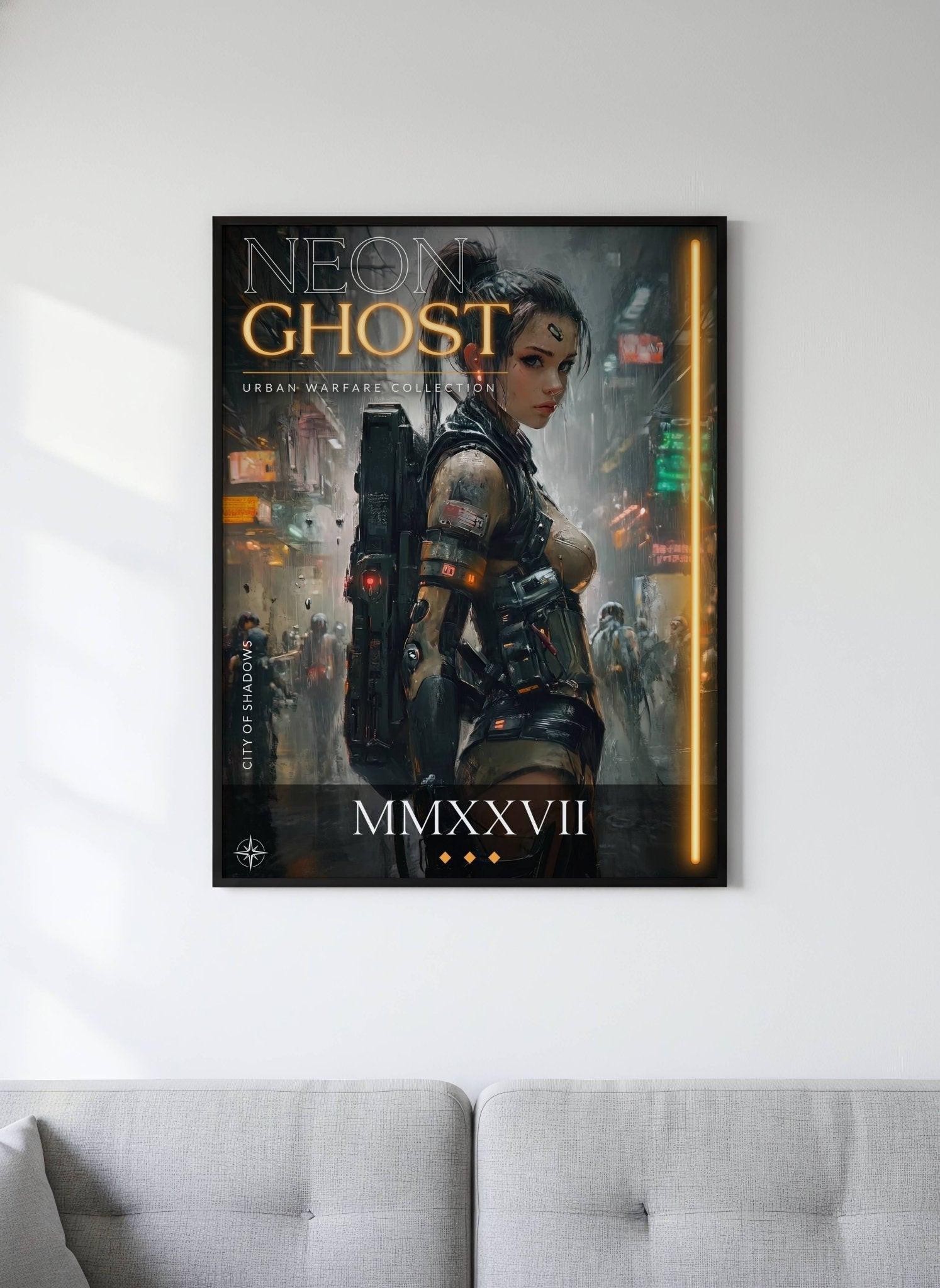 ☣️🧬 Série limitée Art Cyberpunk - Poster Cybergirl Neon Ghost - Aura Studio Déco