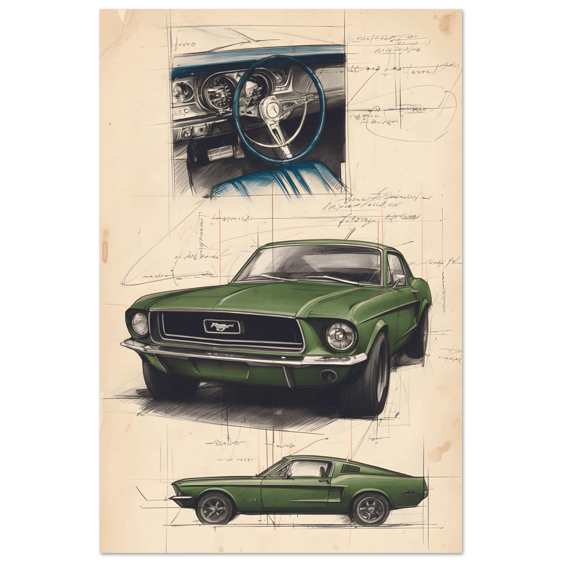 🏆🀣📺 Affiche Automobile Vintage Legend Line Art - Aura Studio Déco