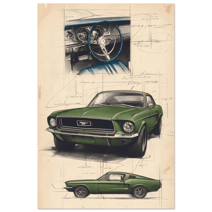 🏆🀣📺 Affiche Automobile Vintage Legend Line Art - Aura Studio Déco