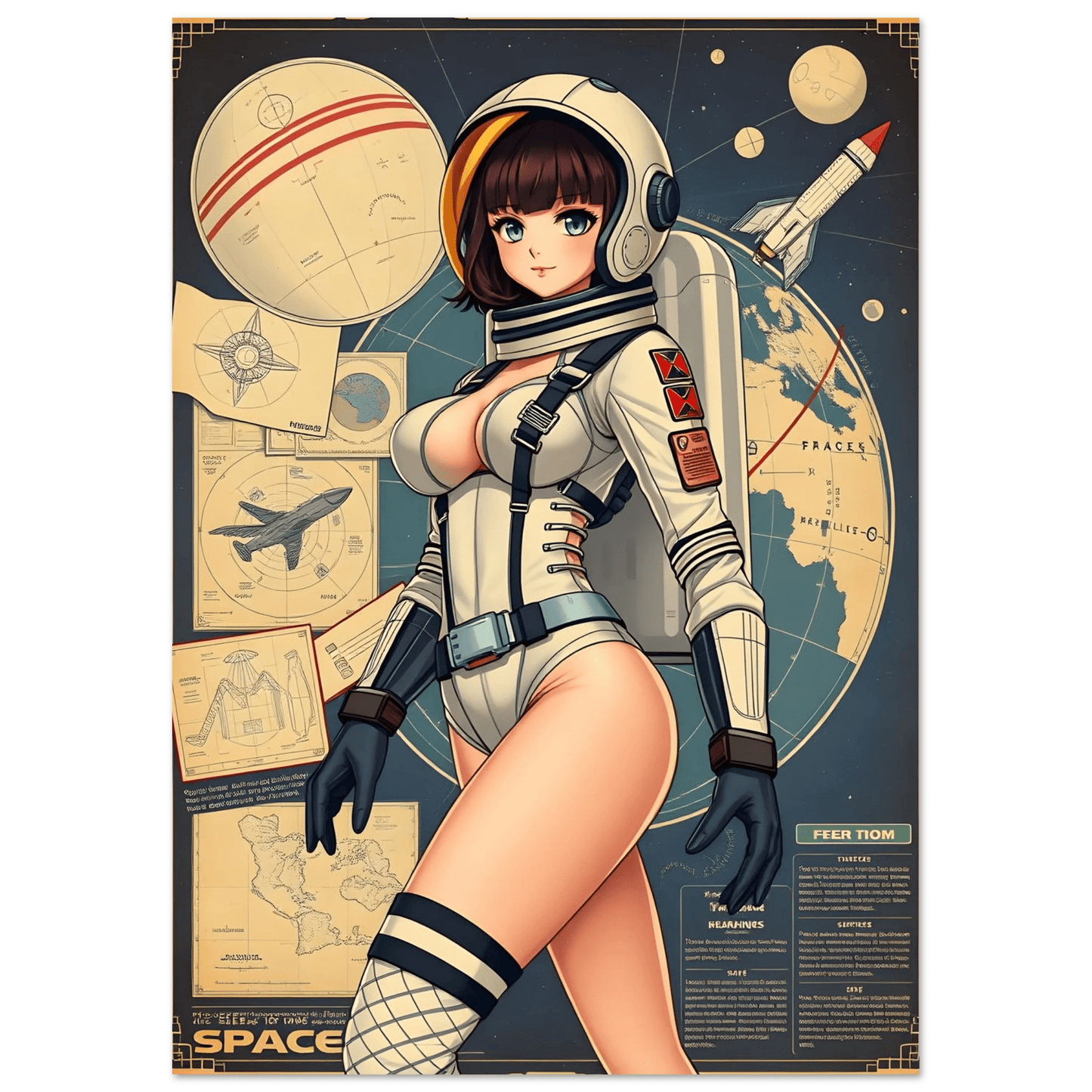 🌸🪐🎀👽Création Anime Rétro Sci-Fi ☄️49 affiche murale - Aura Studio Déco