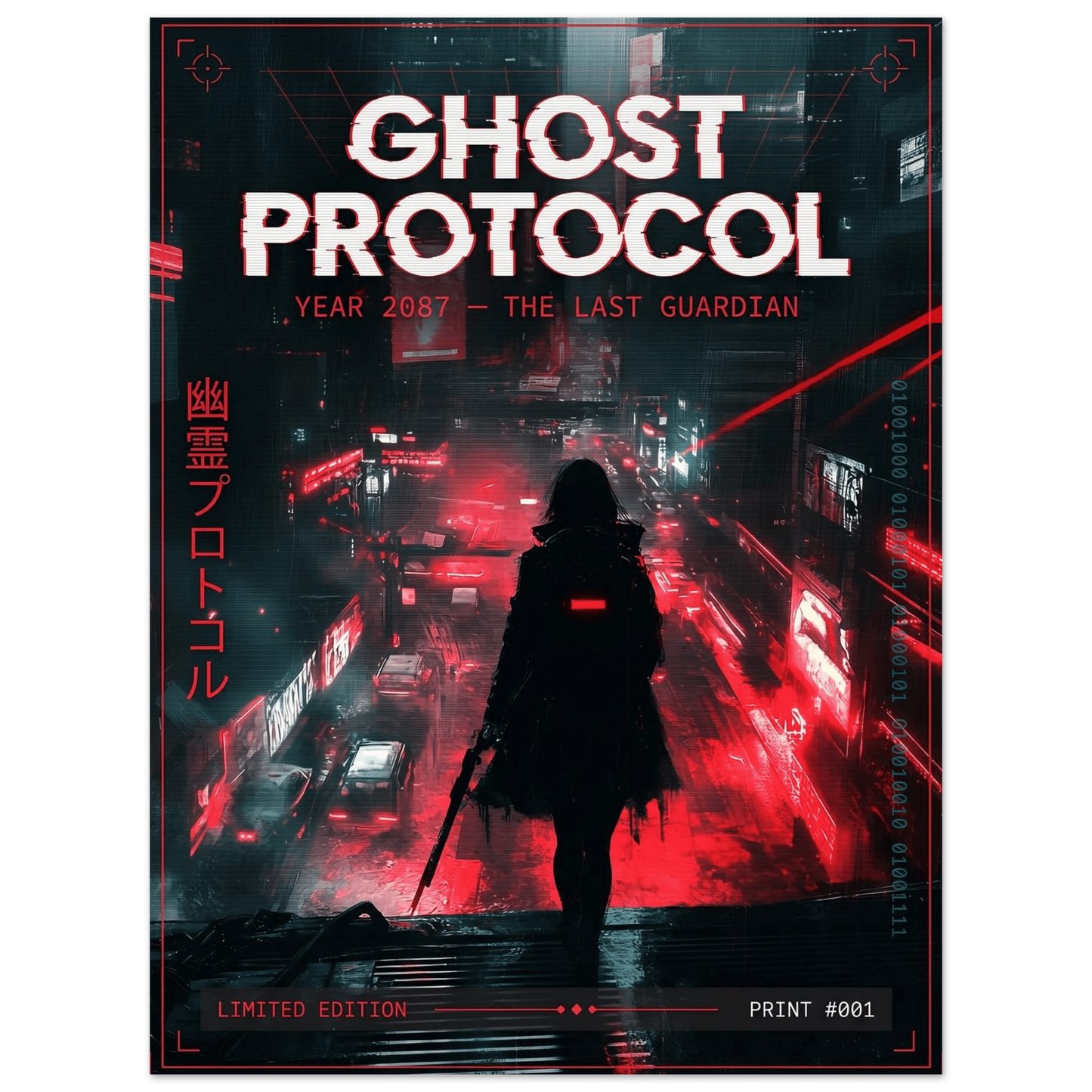 ☣️🧬 Série limitée Art Cyberpunk - Poster Cybergirl Ghost Protocol - Aura Studio Déco