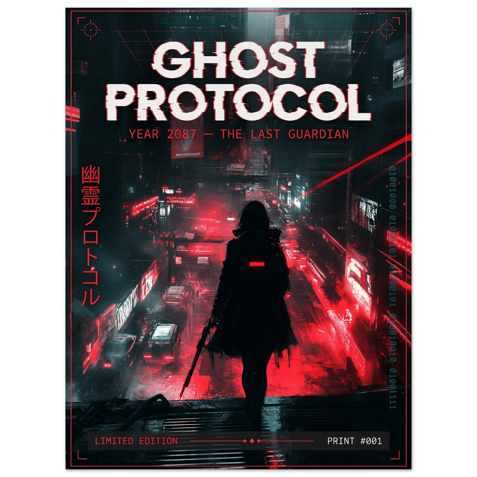 ☣️🧬 Série limitée Art Cyberpunk - Poster Cybergirl Ghost Protocol - Aura Studio Déco