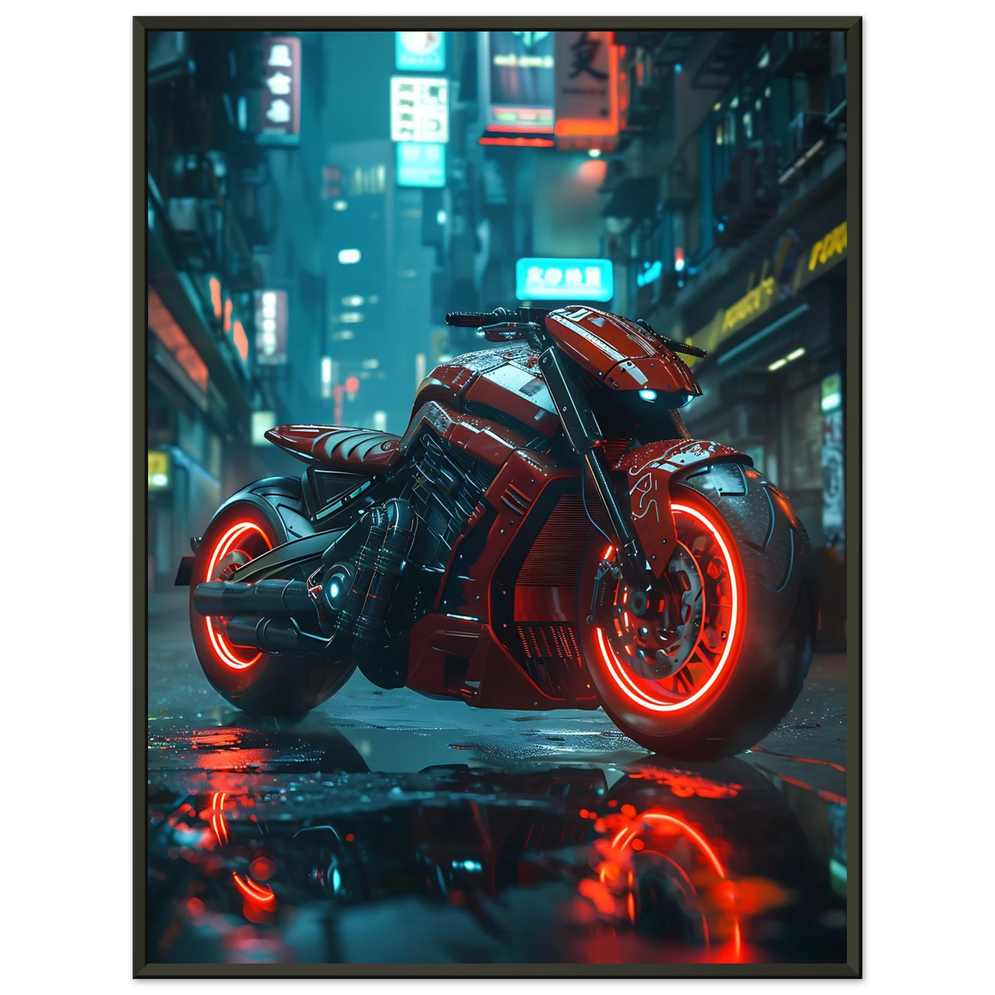 🏍️🏁🔧 Moto Cyberpunk Série futuriste #️⃣19  - (Affiche encadrée métal) - Aura Studio Déco