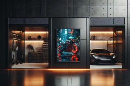 🏍️🏁🔧 Moto Cyberpunk Série futuriste #️⃣19  - (Affiche encadrée métal) - Aura Studio Déco