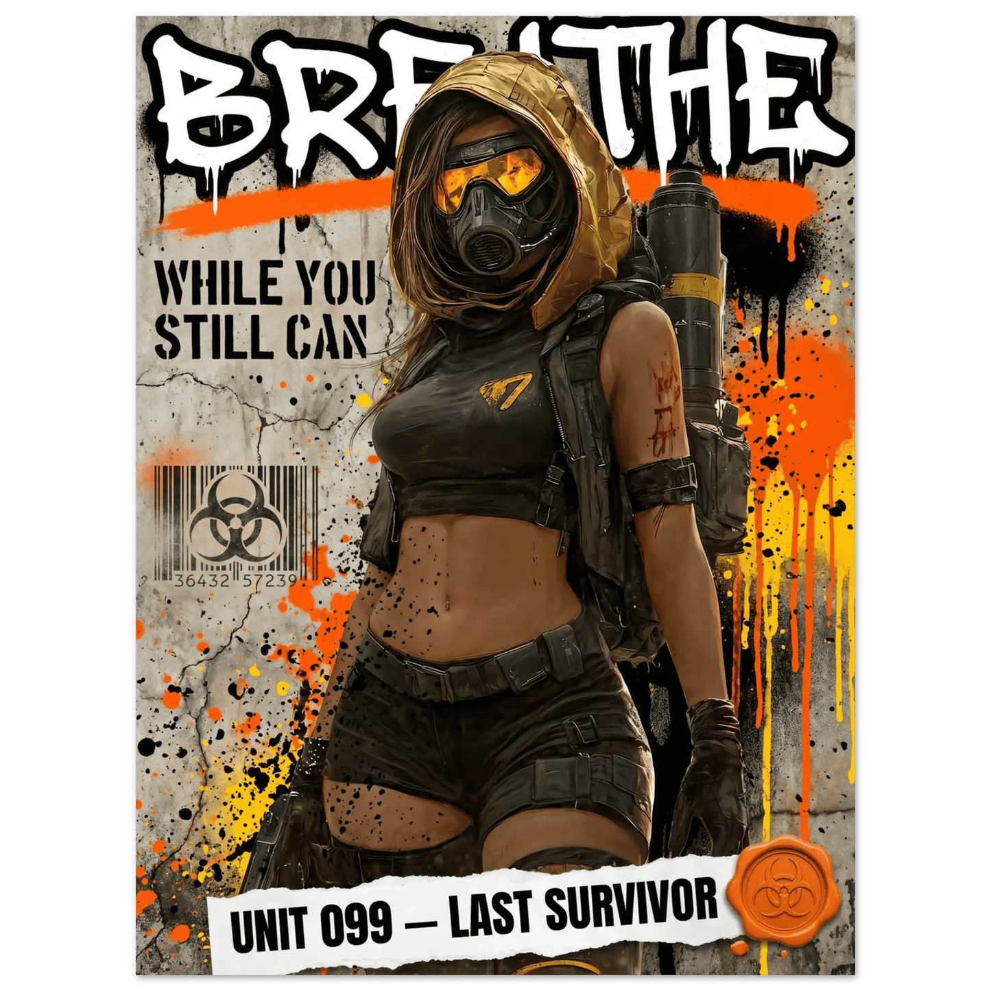 ☣️🧬 Série limitée Art Cyberpunk - Poster Cybergirl Unit 099 Breathe - Aura Studio Déco
