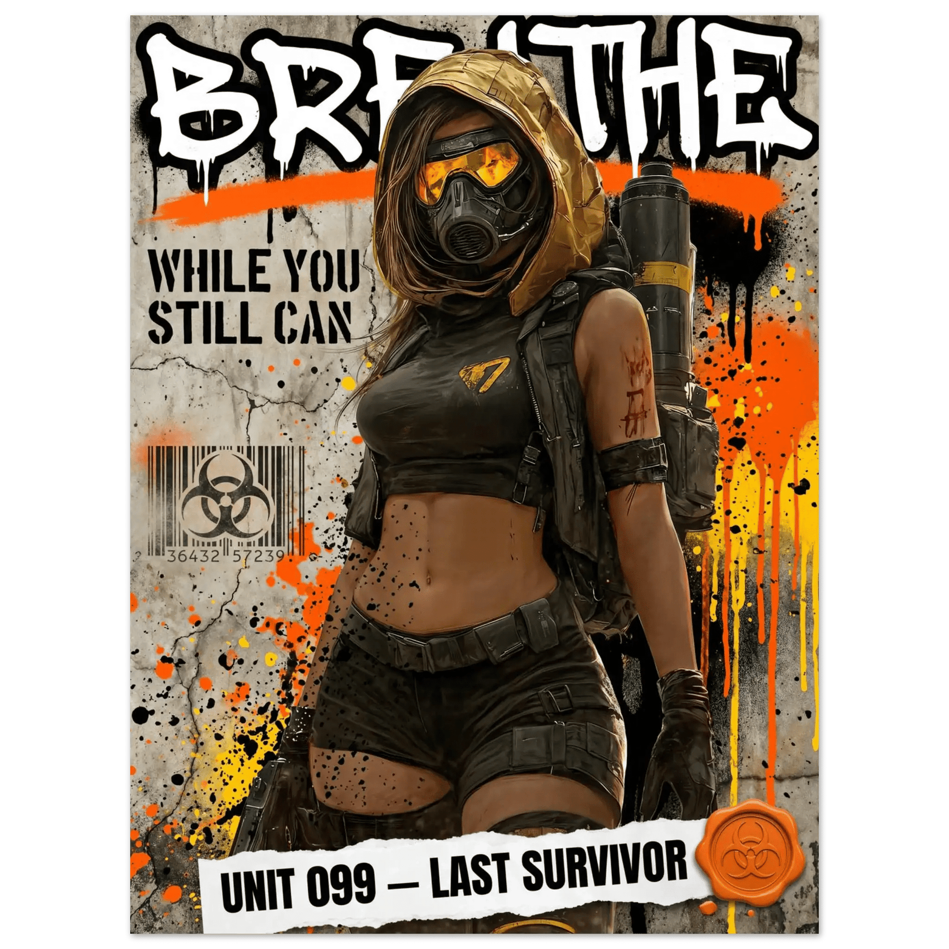 ☣️🧬 Série limitée Art Cyberpunk - Poster Cybergirl Unit 099 Breathe - Aura Studio Déco