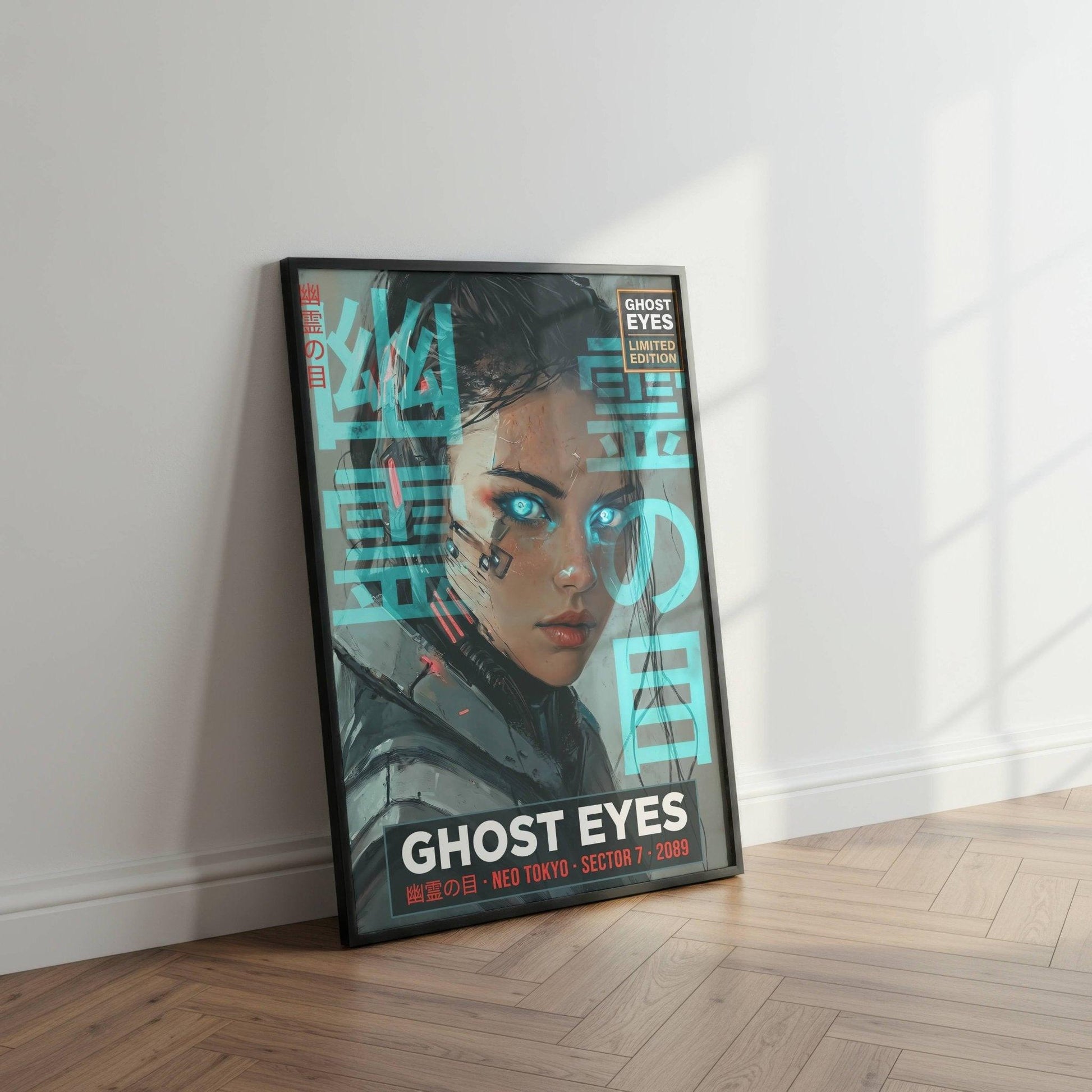 ☣️🧬 Série limitée Art Cyberpunk - Poster Cybergirl Ghost Eyes - Aura Studio Déco