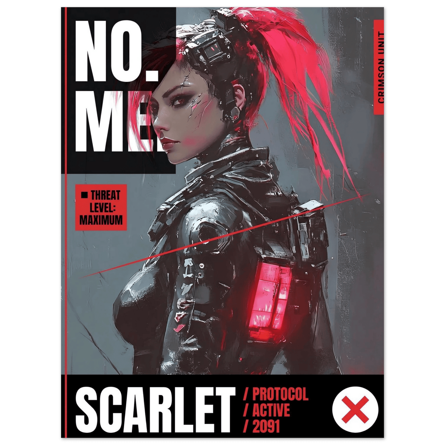 ☣️🧬 Série limitée Art Cyberpunk - Poster Cybergirl Scarlet - Aura Studio Déco