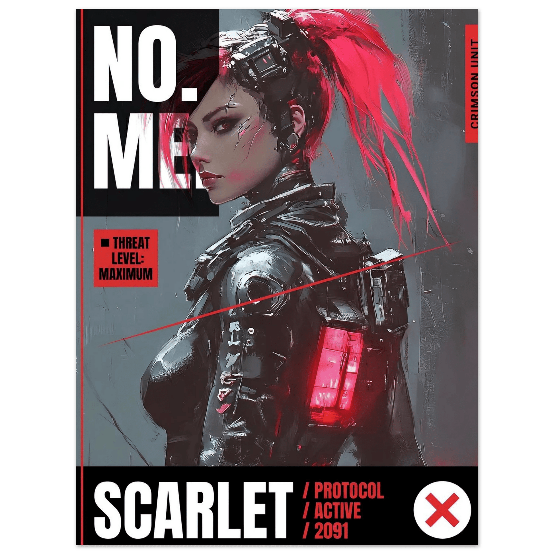 ☣️🧬 Série limitée Art Cyberpunk - Poster Cybergirl Scarlet - Aura Studio Déco