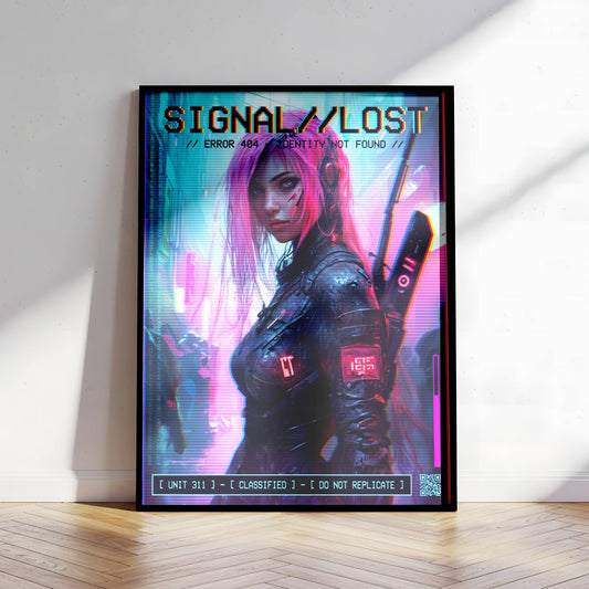 ☣️🧬 Série limitée Art Cyberpunk - Poster Cybergirl Lost Signal - Aura Studio Déco