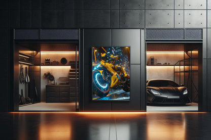 🏍️🏁🔧 Moto Cyberpunk Série futuriste #️⃣14  - (Affiche encadrée métal) - Aura Studio Déco