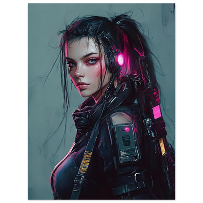 🌃🎮🌐🧬 Affiche Cyber Girl #37 – Art Mural Cyberpunk Futuriste - Aura Studio Déco