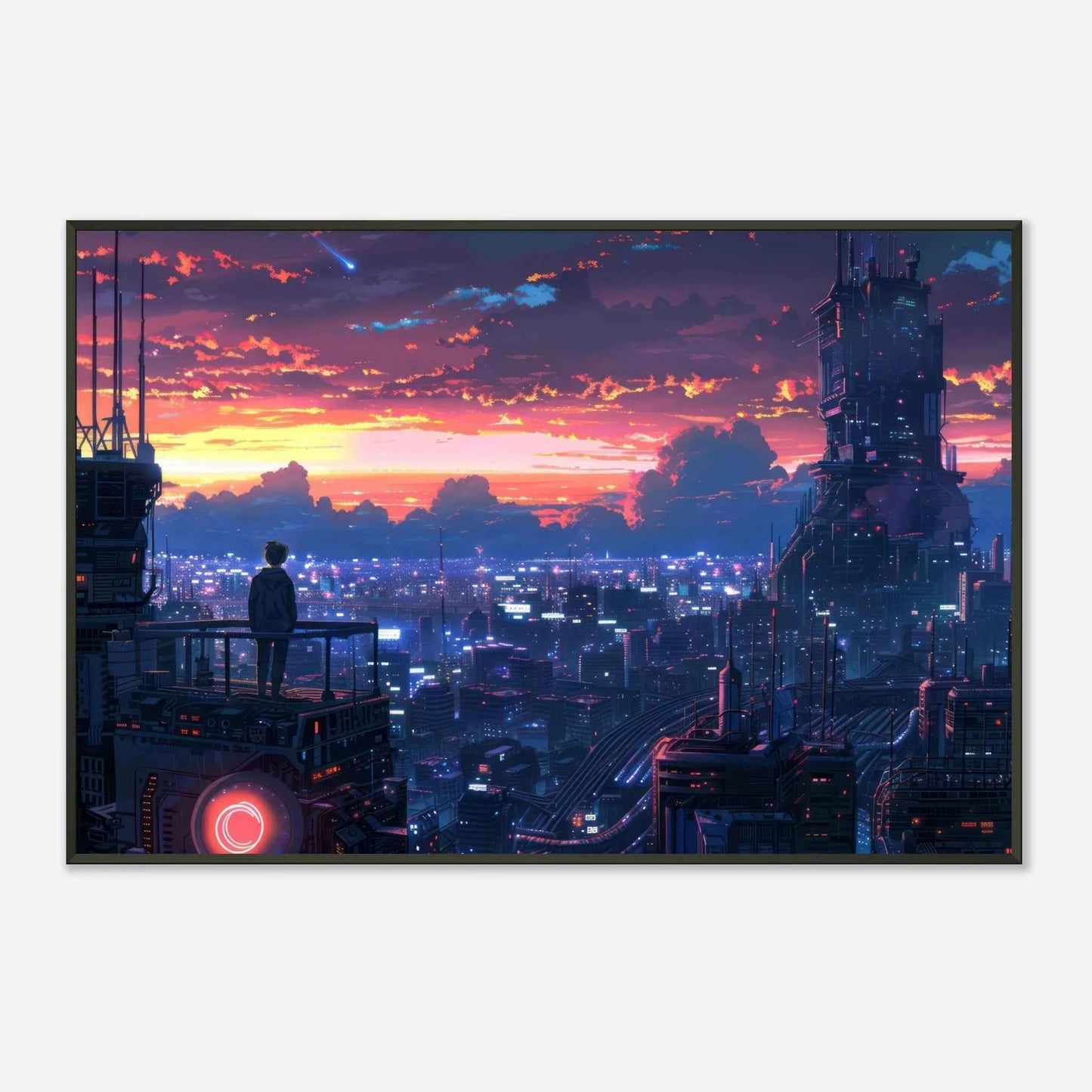 🐉🇯🇵✨ Affiche encadrée métal CLI-FI Anime Concept – Cyber Street - Aura Studio Déco