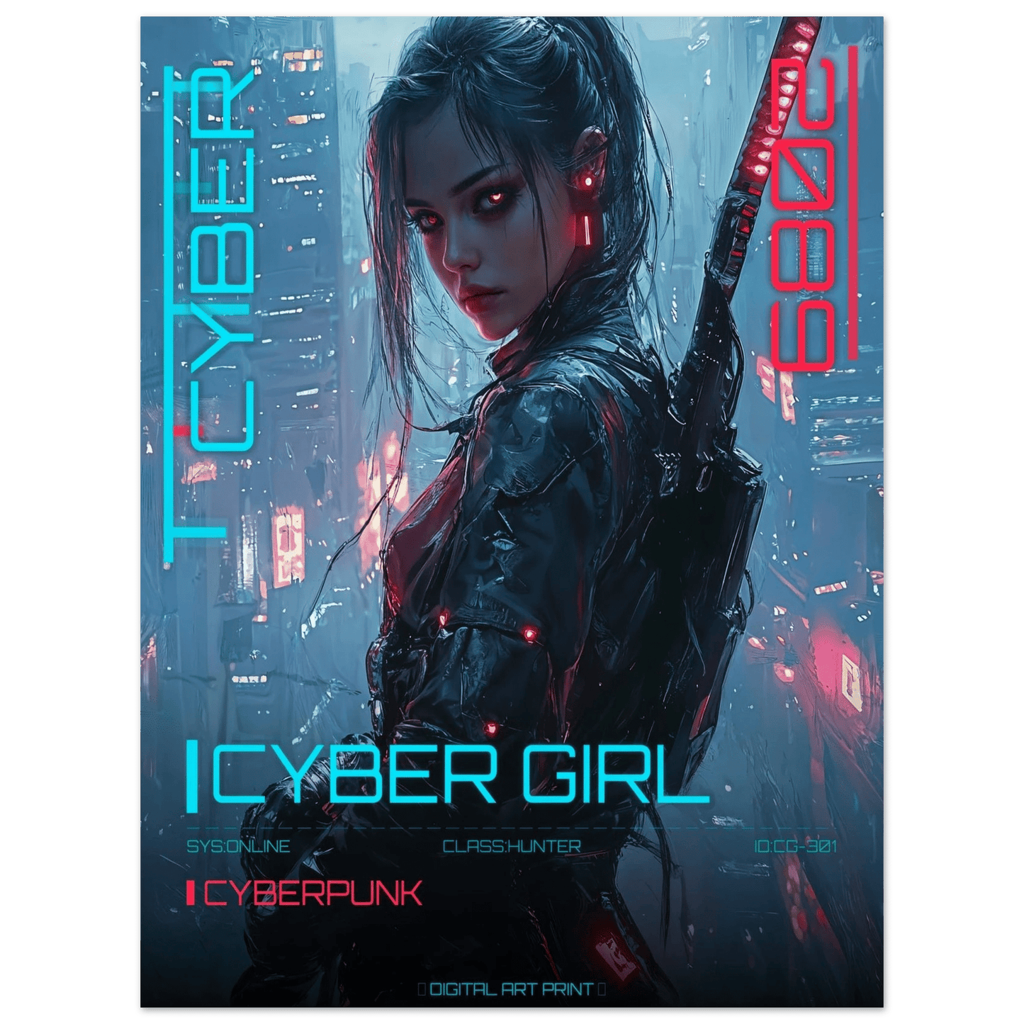 ☣️ Série limitée Art Cyberpunk - Poster Cybergirl Killer 2089 - Aura Studio Déco