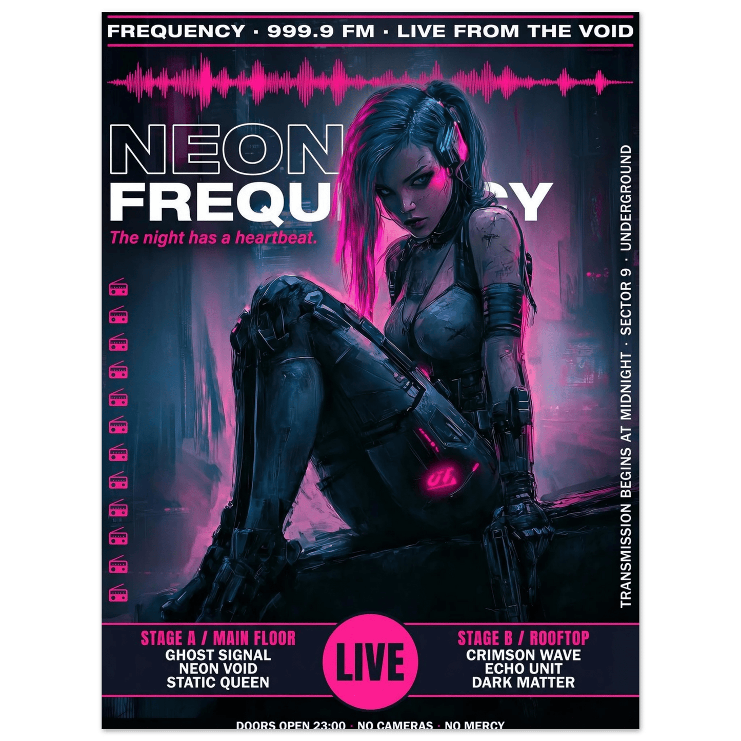 ☣️🧬 Série limitée Art Cyberpunk - Poster Cybergirl Neon Frequency - Aura Studio Déco