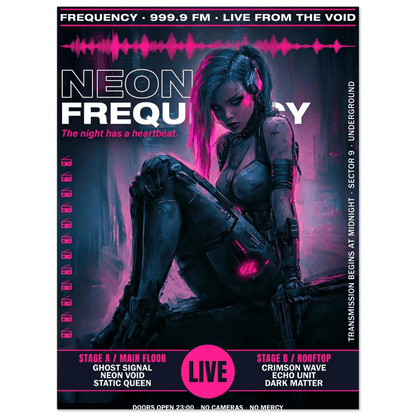 ☣️🧬 Série limitée Art Cyberpunk - Poster Cybergirl Neon Frequency - Aura Studio Déco