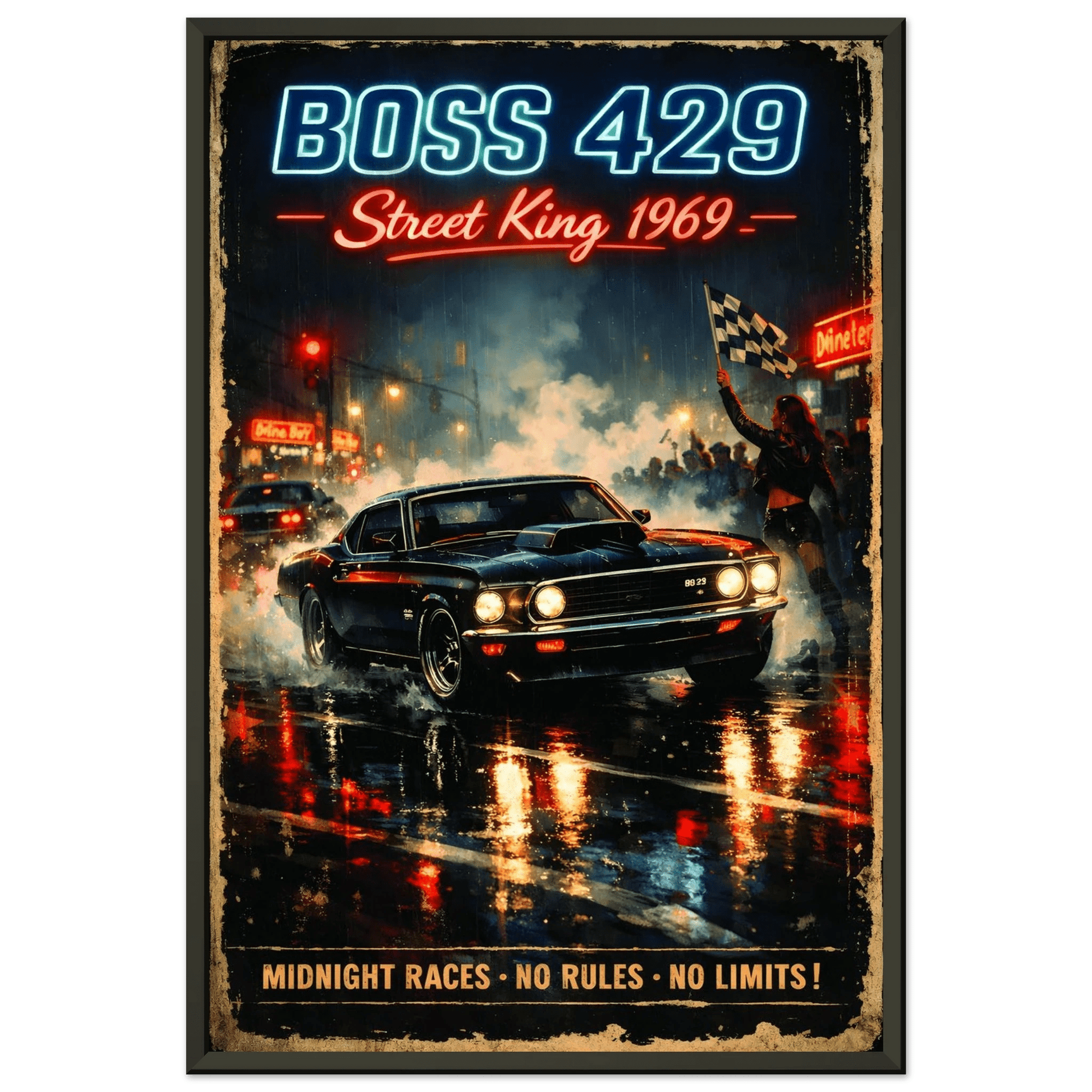 🏎️🏁 Affiche Automobile Street King Legend Encadrée - Aura Studio Déco