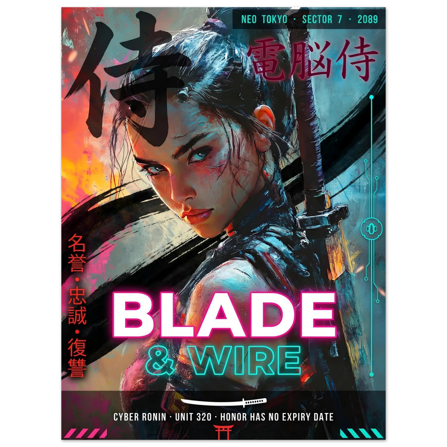 ☣️🧬 Série limitée Art Cyberpunk - Poster Cybergirl Blade - Aura Studio Déco