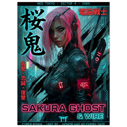 ☣️🧬 Série limitée Art Cyberpunk - Poster Cybergirl Sakura Ghost - Aura Studio Déco